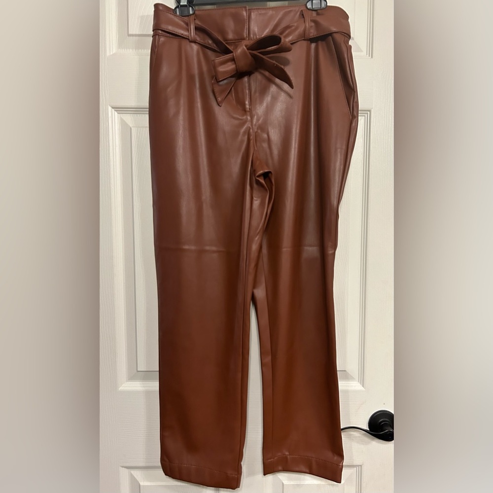 NWT LOFT Faux Leather Brown Pants with matching Belt